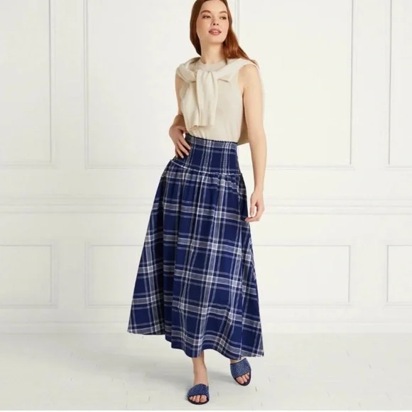 Hill House Blue and White Plaid Maxi Skirt - Picture 1 of 6